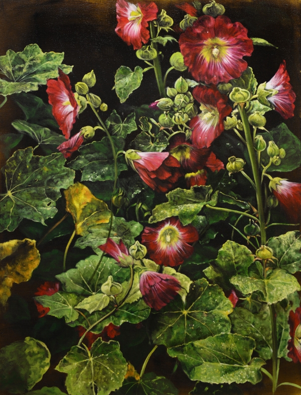 Stock roses, Oil, 100 x 130 cm