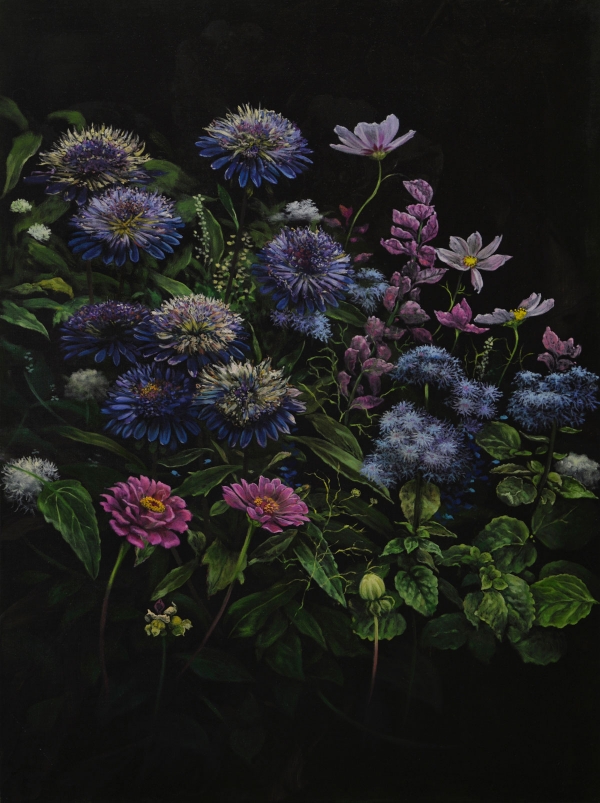 Violet dahlias, Oil, 105 x 140 cm