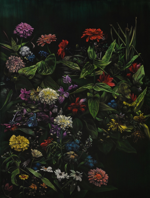 Zinnias, Oil, 130 x 170 cm