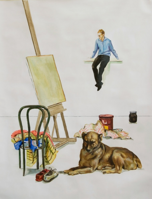 Dog and painter, Oil, 80 x 110 cm