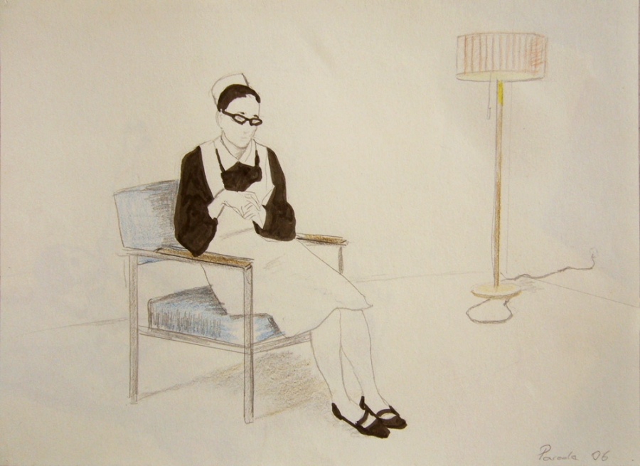 Schwester, sitzend, Colorpencil, 20 x 30 cm