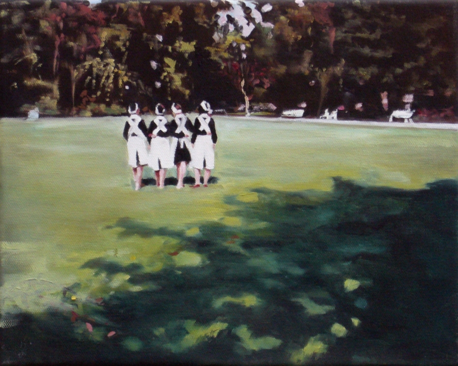 Schwestern im Park, Oil, 30 x 24 cm