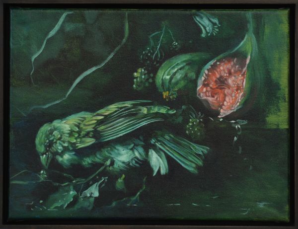 De Heem´s Sparrow, green, Oil, 40 x 30 cm